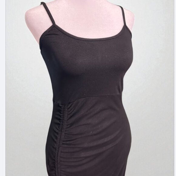 Women’s Black Midi Slip Dress with Side Ruched Drawstring – Size M - Picture 3 of 11